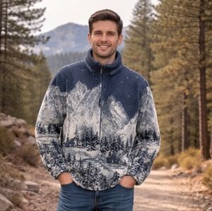 EGO Collection Blue White Jacket Size M Silver Chain Detail Men's Zip Coat